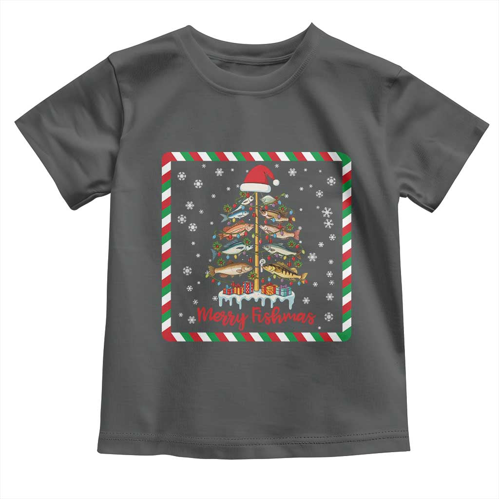 Merry Fishmas Toddler T Shirt Funny Xmas Fishing Lover Gift TS12 Dark Heather Print Your Wear