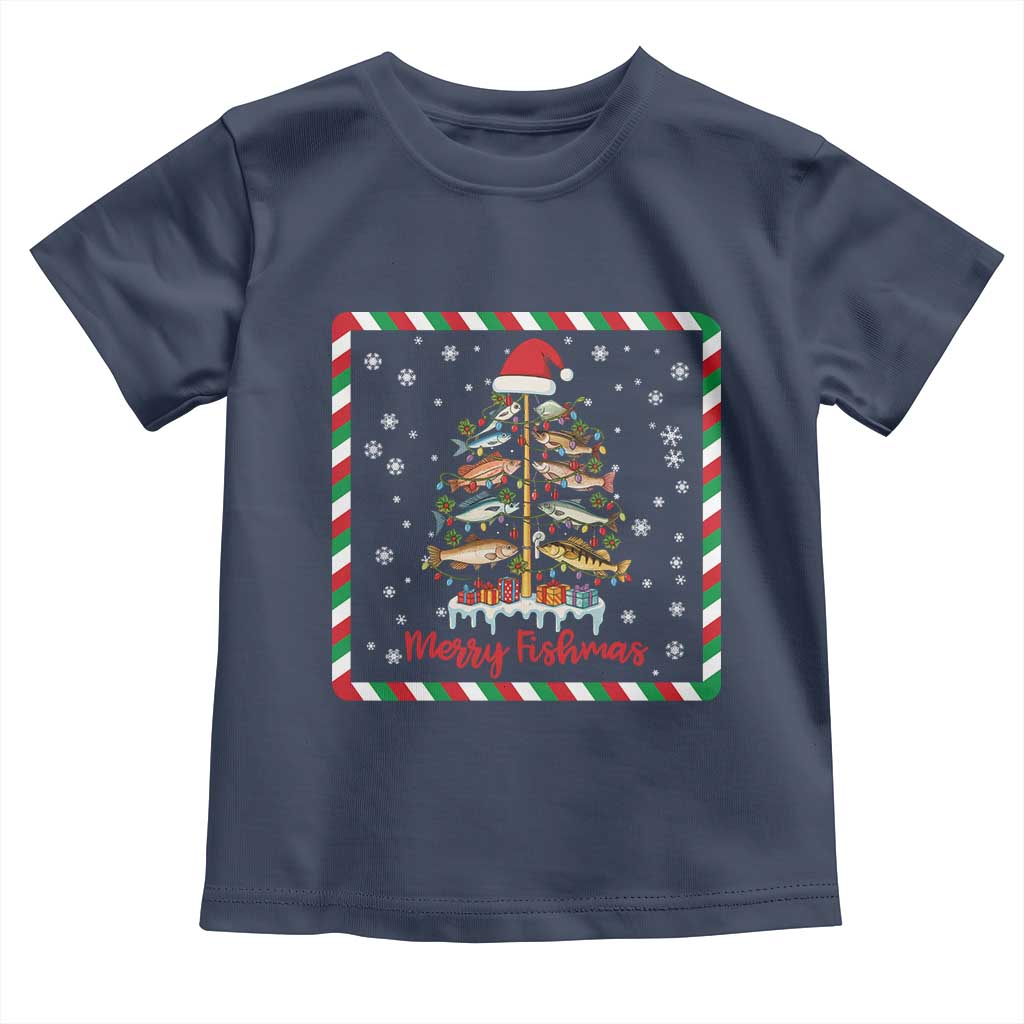 Merry Fishmas Toddler T Shirt Funny Xmas Fishing Lover Gift TS12 Navy Print Your Wear
