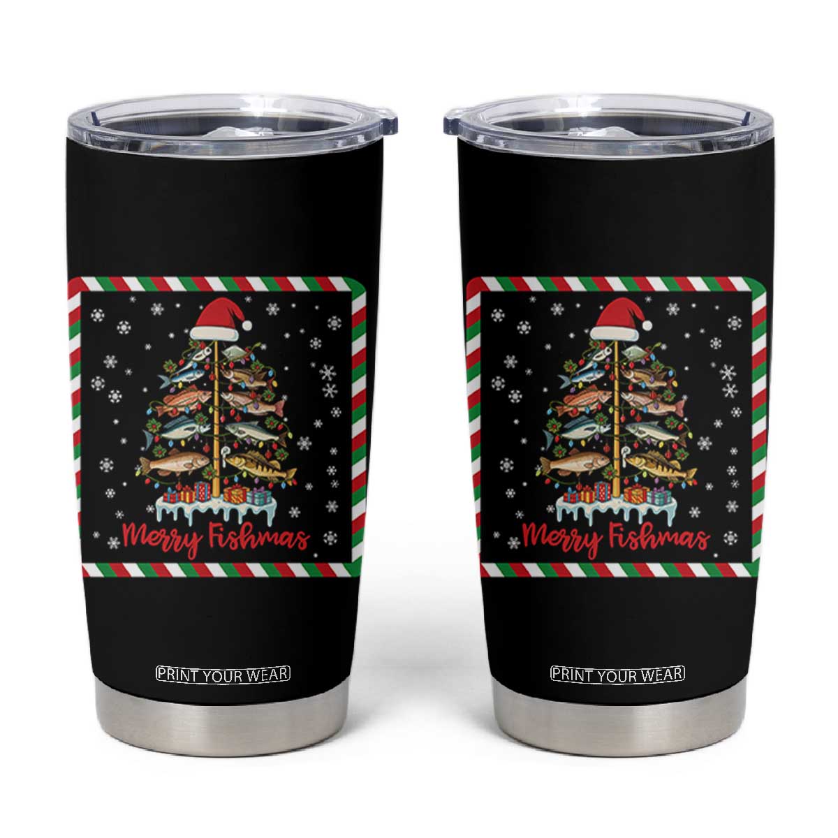 Merry Fishmas Tumbler Cup Funny Xmas Fishing Lover Gift TS12 Black Print Your Wear