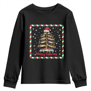 Merry Fishmas Youth Sweatshirt Funny Xmas Fishing Lover Gift TS12 Black Print Your Wear