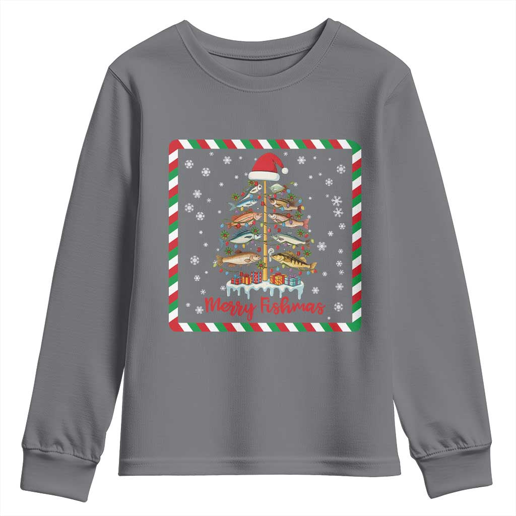 Merry Fishmas Youth Sweatshirt Funny Xmas Fishing Lover Gift TS12 Charcoal Print Your Wear
