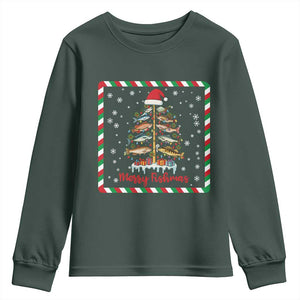 Merry Fishmas Youth Sweatshirt Funny Xmas Fishing Lover Gift TS12 Dark Forest Green Print Your Wear