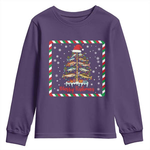 Merry Fishmas Youth Sweatshirt Funny Xmas Fishing Lover Gift TS12 Purple Print Your Wear