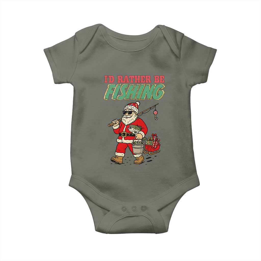Id Rather Be Fishing Baby Onesie Funny Christmas Holiday Gift TS12 Military Green Print Your Wear