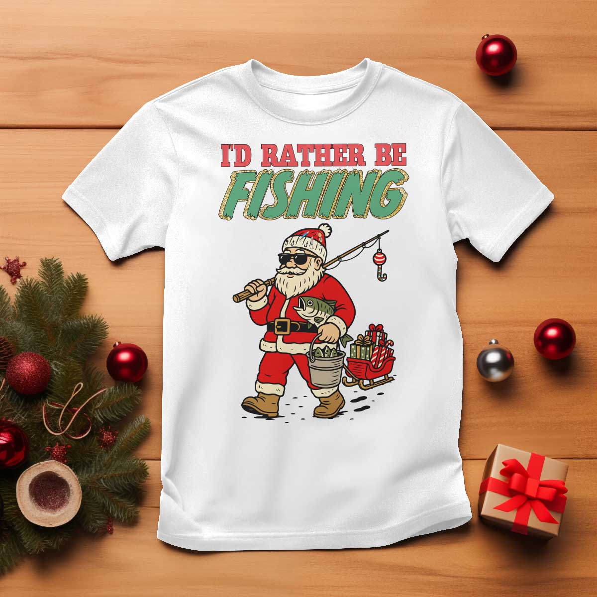 Id Rather Be Fishing T Shirt Funny Christmas Holiday Gift TS12 White Print Your Wear