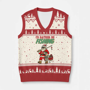 Id Rather Be Fishing V-Neck Knit Sweater Vest Funny Xmas Holiday Gift TS12 Beige Red Print Your Wear