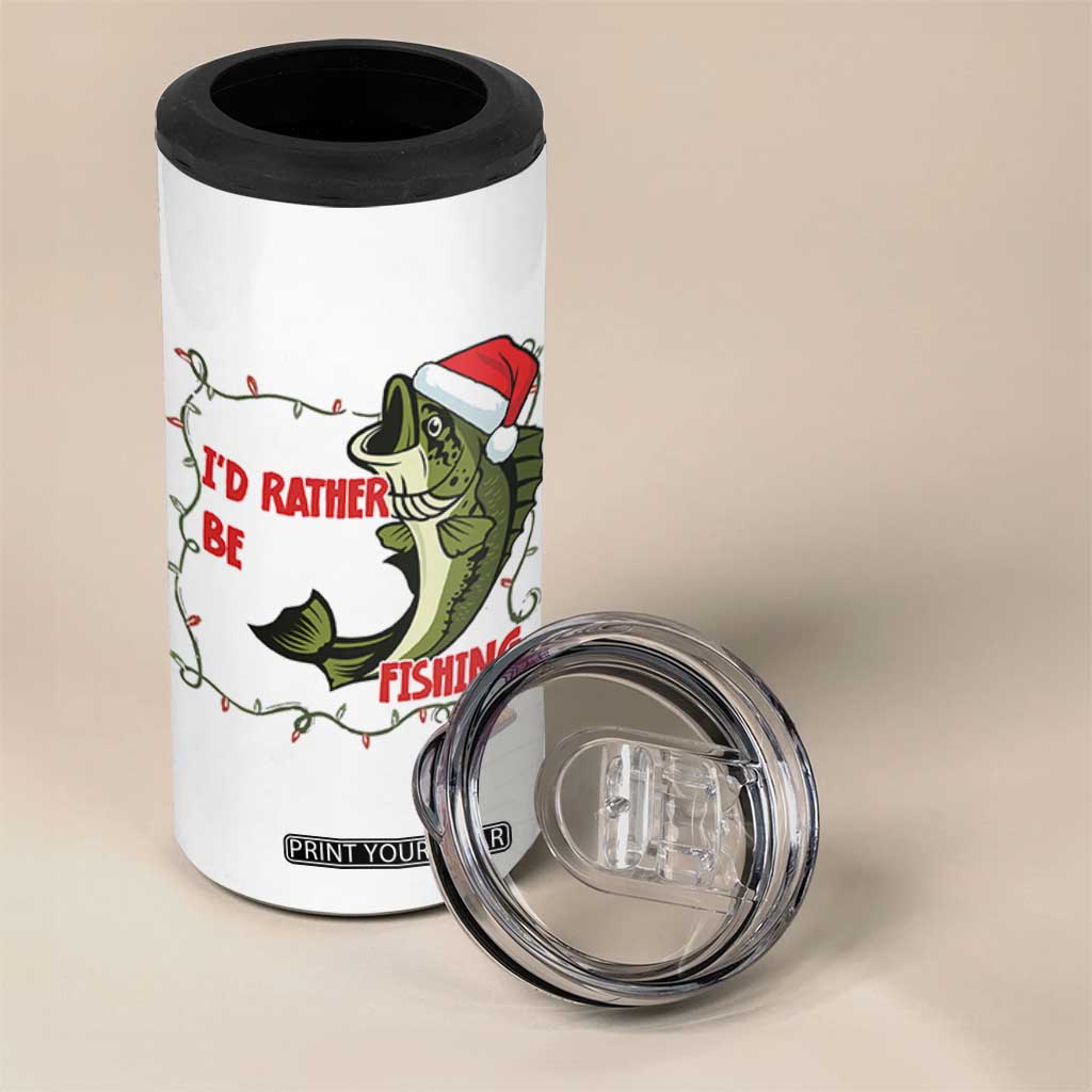 Christmas Fisherman Holiday Gift 4 in 1 Can Cooler Tumbler Id Rather Be Fishing TS12 Print Your Wear