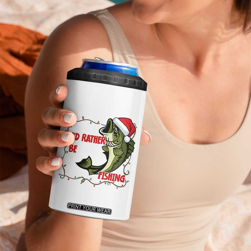 Christmas Fisherman Holiday Gift 4 in 1 Can Cooler Tumbler Id Rather Be Fishing TS12 Print Your Wear