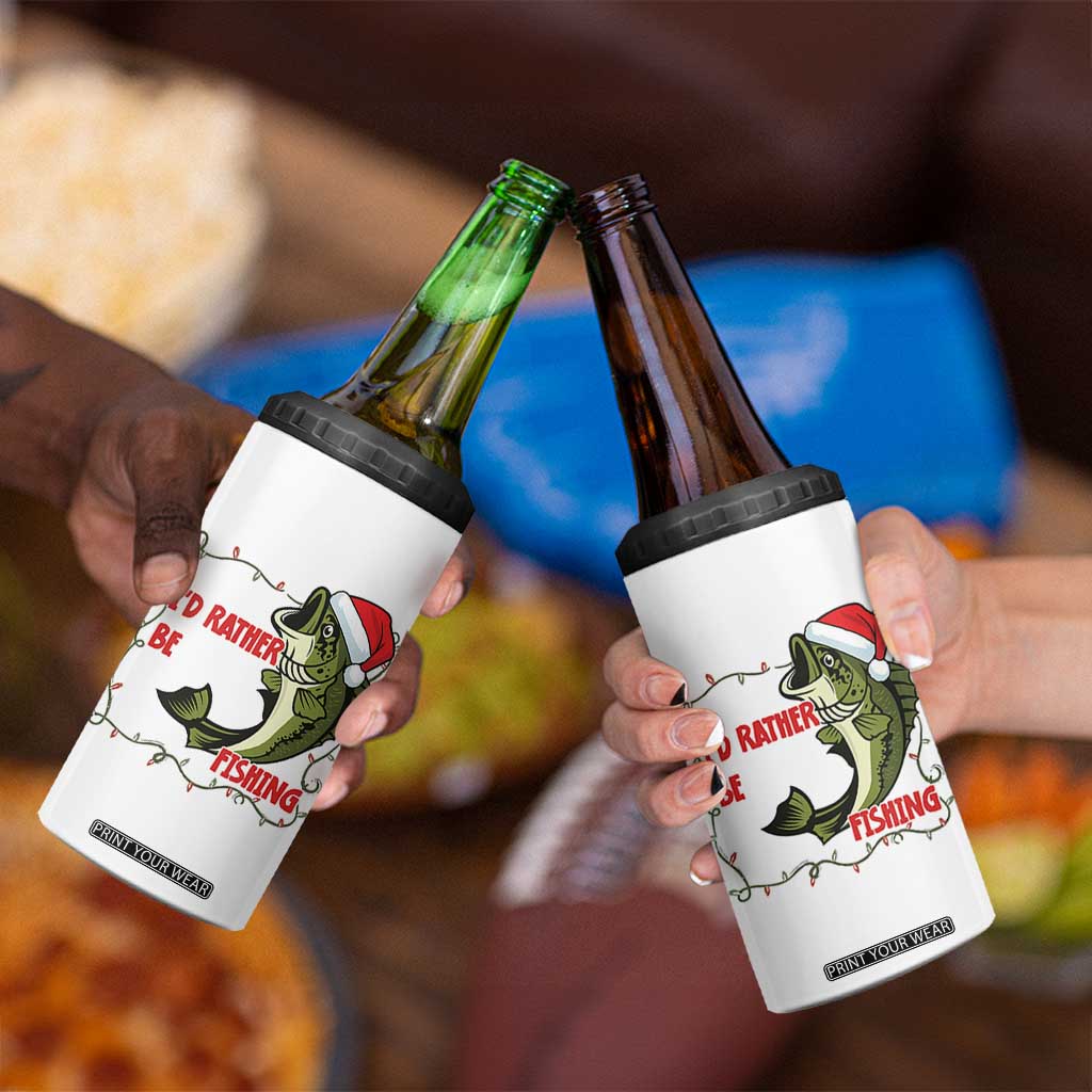 Christmas Fisherman Holiday Gift 4 in 1 Can Cooler Tumbler Id Rather Be Fishing TS12 Print Your Wear