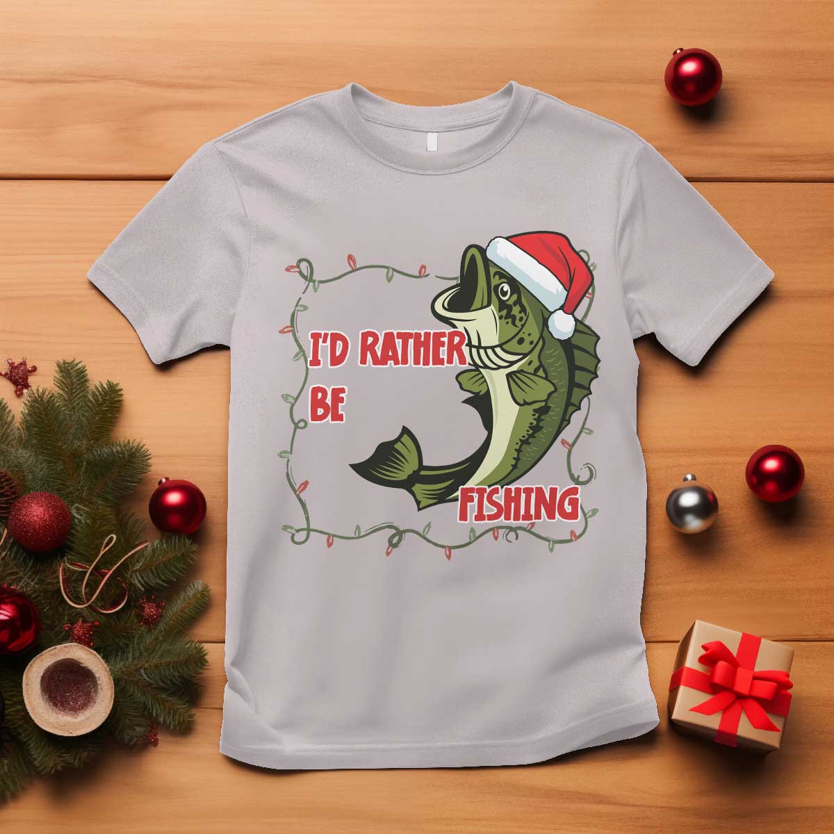 Christmas Fisherman Holiday Gift T Shirt Id Rather Be Fishing TS12 Ice Gray Print Your Wear