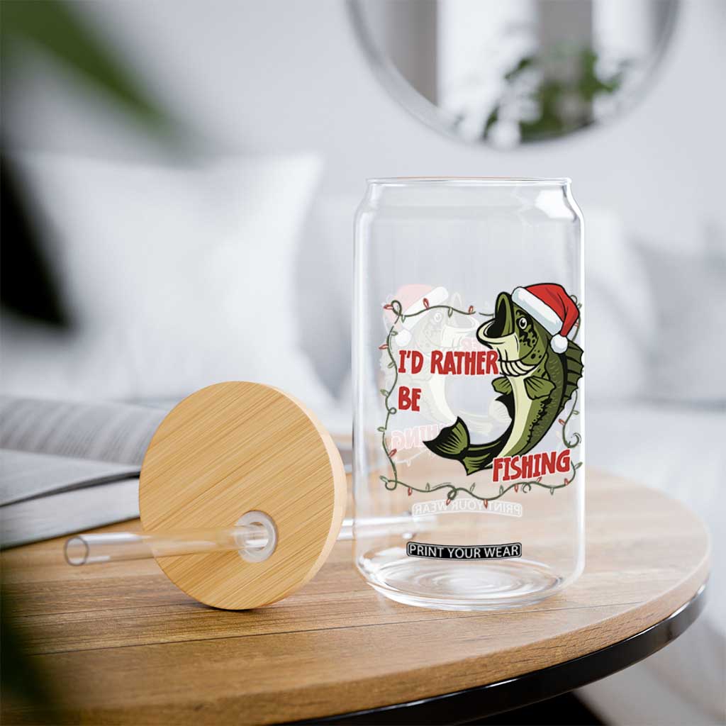 Christmas Fisherman Holiday Gift Glass Can Id Rather Be Fishing TS12 Print Your Wear