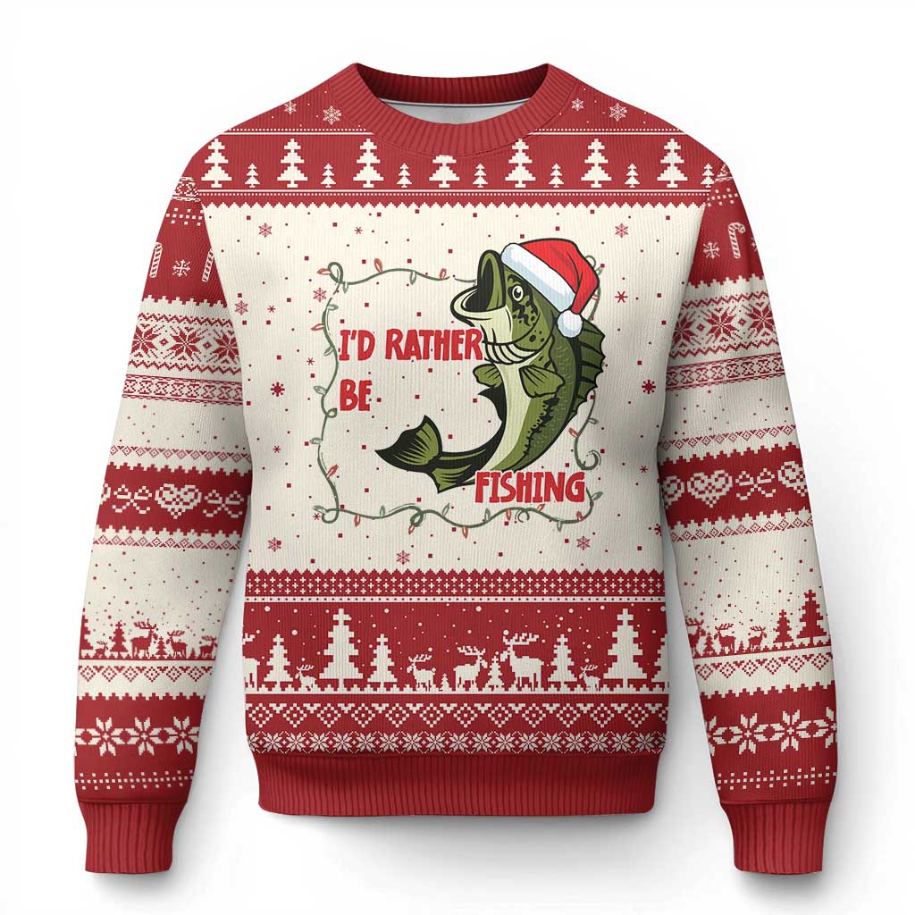 Xmas Fisherman Holiday Gift Ugly Christmas Sweater Id Rather Be Fishing TS12 Beige Red Print Your Wear
