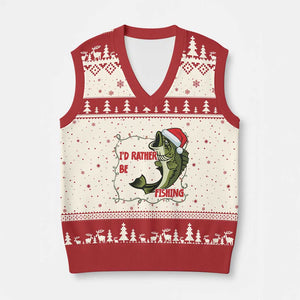 Xmas Fisherman Holiday Gift V-Neck Knit Sweater Vest Id Rather Be Fishing TS12 Beige Red Print Your Wear