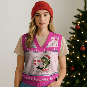 Xmas Fisherman Holiday Gift V-Neck Knit Sweater Vest Id Rather Be Fishing TS12 Hot Pink Print Your Wear