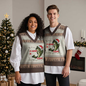 Xmas Fisherman Holiday Gift V-Neck Knit Sweater Vest Id Rather Be Fishing TS12 Mocha Mousse Print Your Wear