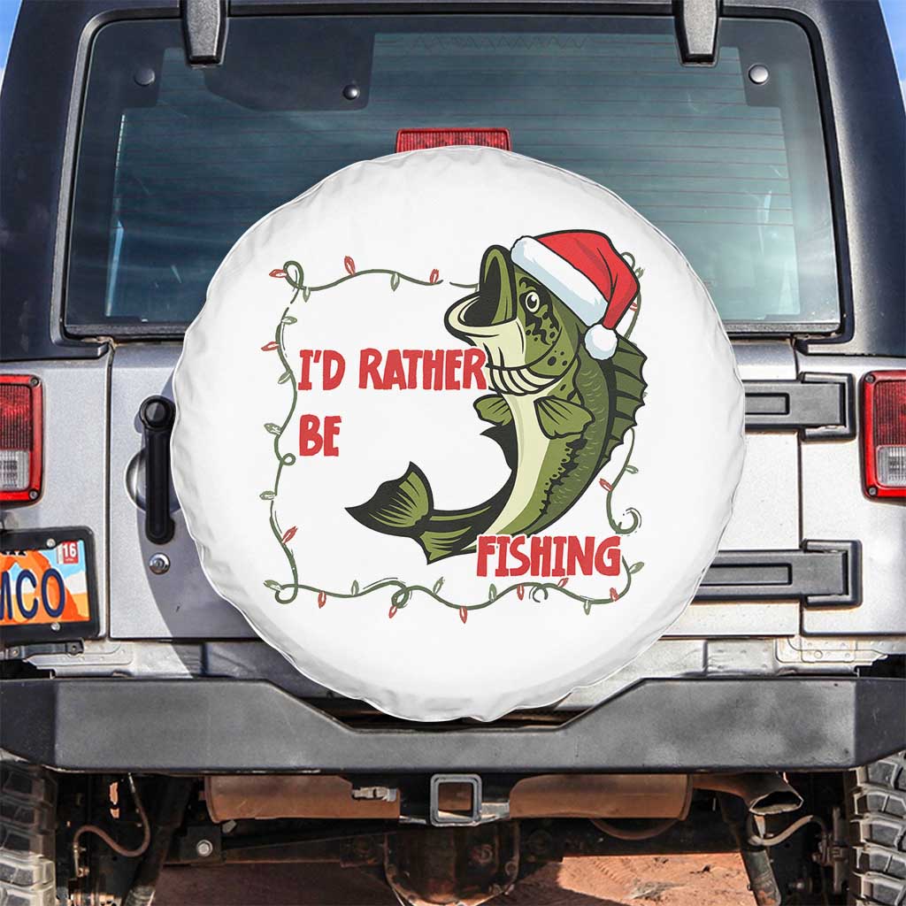 Christmas Fisherman Holiday Gift Spare Tire Cover Id Rather Be Fishing TS12 No hole White Print Your Wear