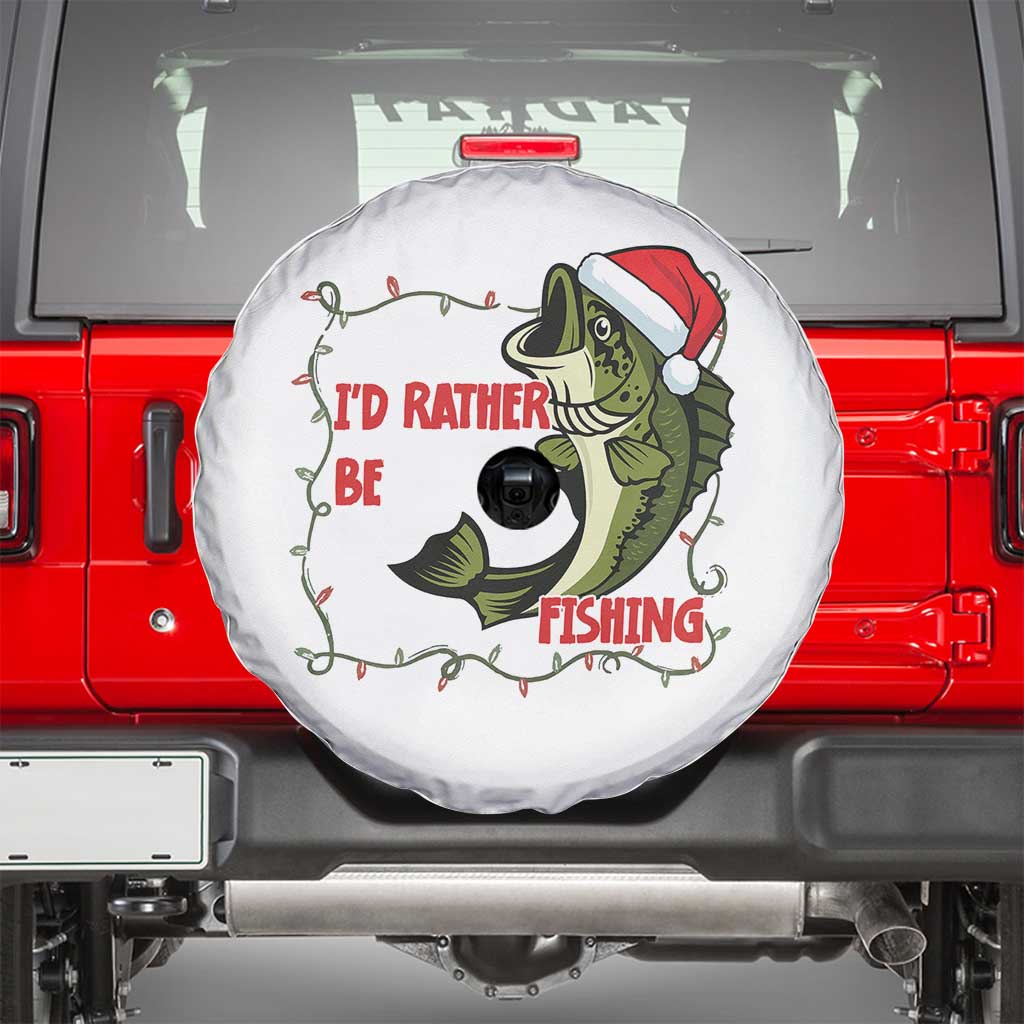 Christmas Fisherman Holiday Gift Spare Tire Cover Id Rather Be Fishing TS12 White Print Your Wear
