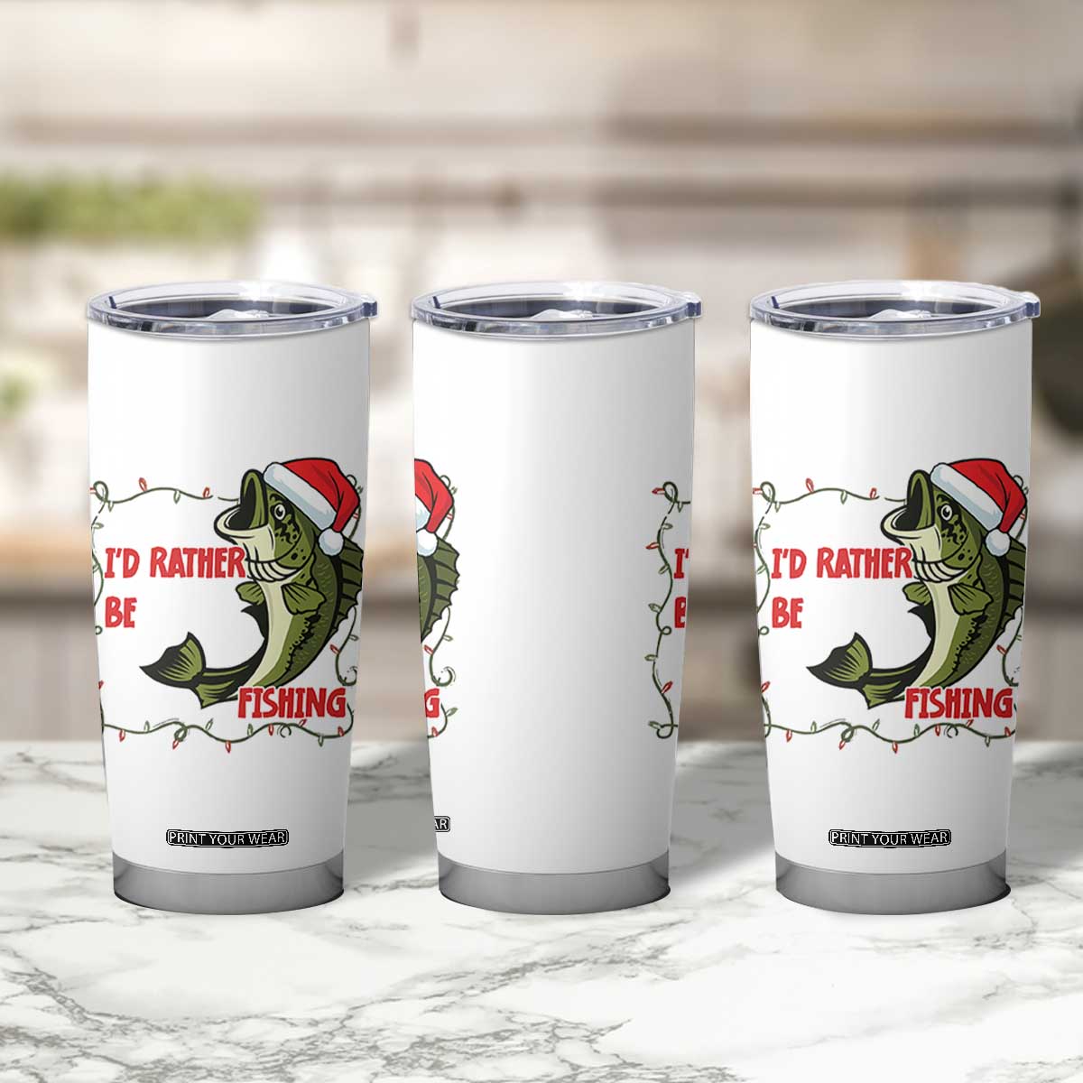 Christmas Fisherman Holiday Gift Tumbler Cup Id Rather Be Fishing TS12 Print Your Wear