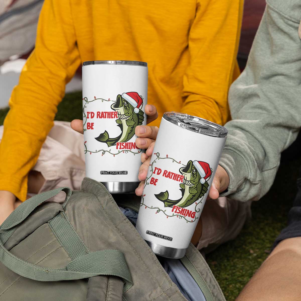 Christmas Fisherman Holiday Gift Tumbler Cup Id Rather Be Fishing TS12 Print Your Wear