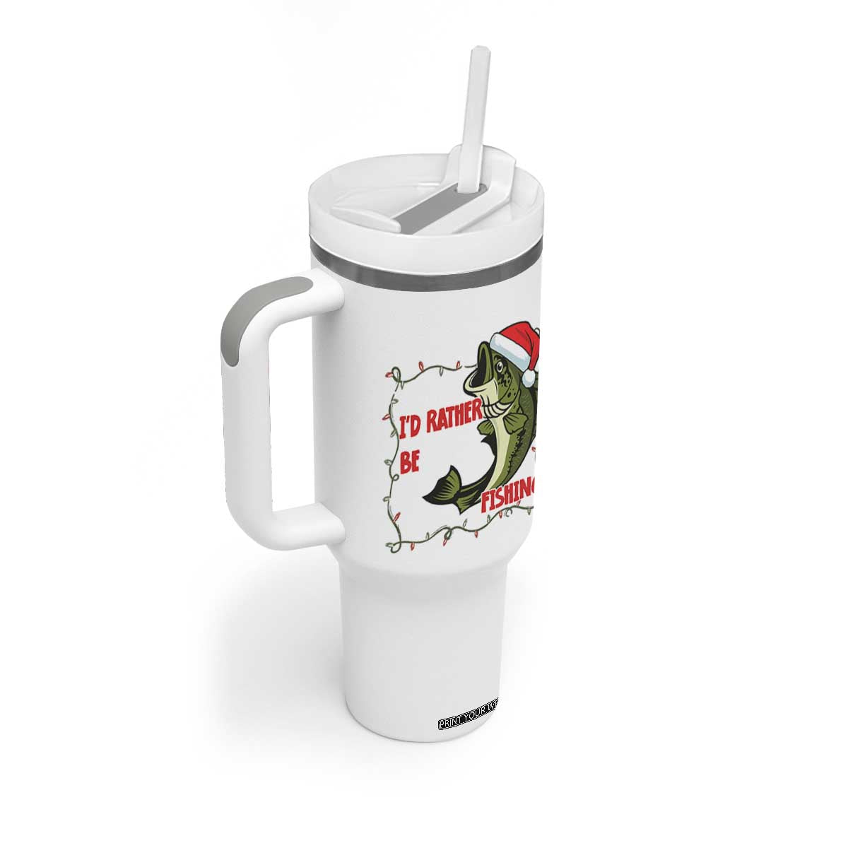 Christmas Fisherman Holiday Gift Tumbler With Handle Id Rather Be Fishing TS12 Print Your Wear