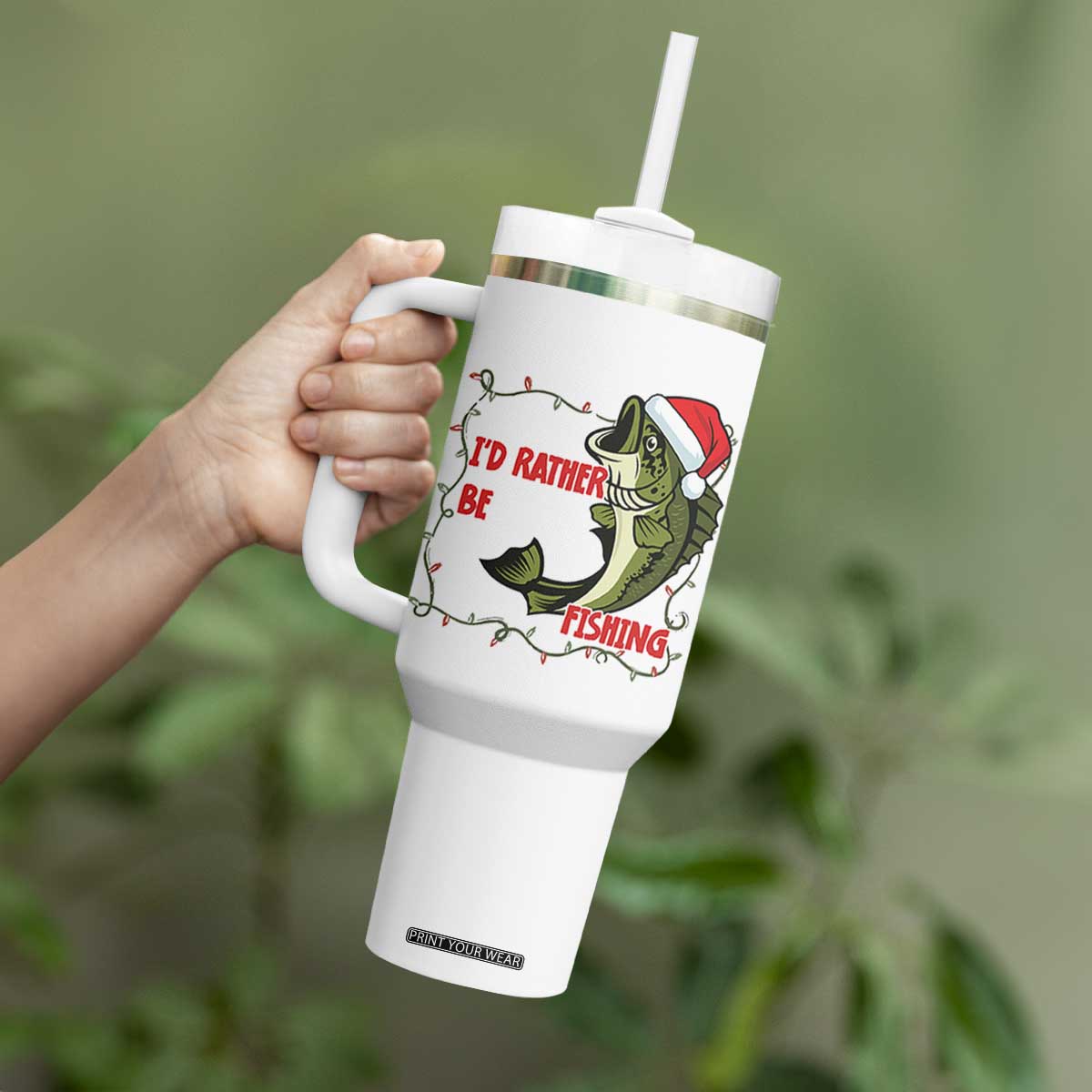 Christmas Fisherman Holiday Gift Tumbler With Handle Id Rather Be Fishing TS12 Print Your Wear