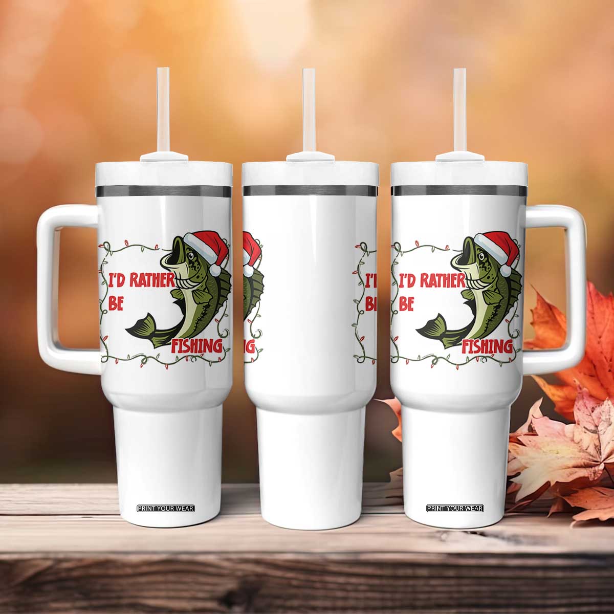 Christmas Fisherman Holiday Gift Tumbler With Handle Id Rather Be Fishing TS12 Print Your Wear