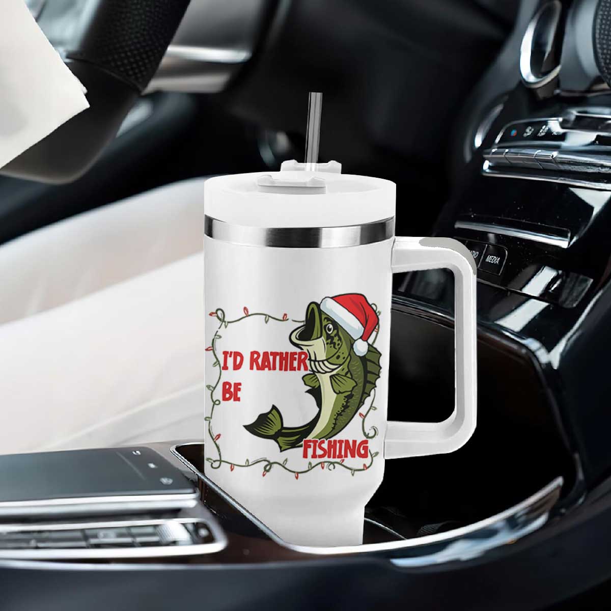 Christmas Fisherman Holiday Gift Tumbler With Handle Id Rather Be Fishing TS12 Print Your Wear