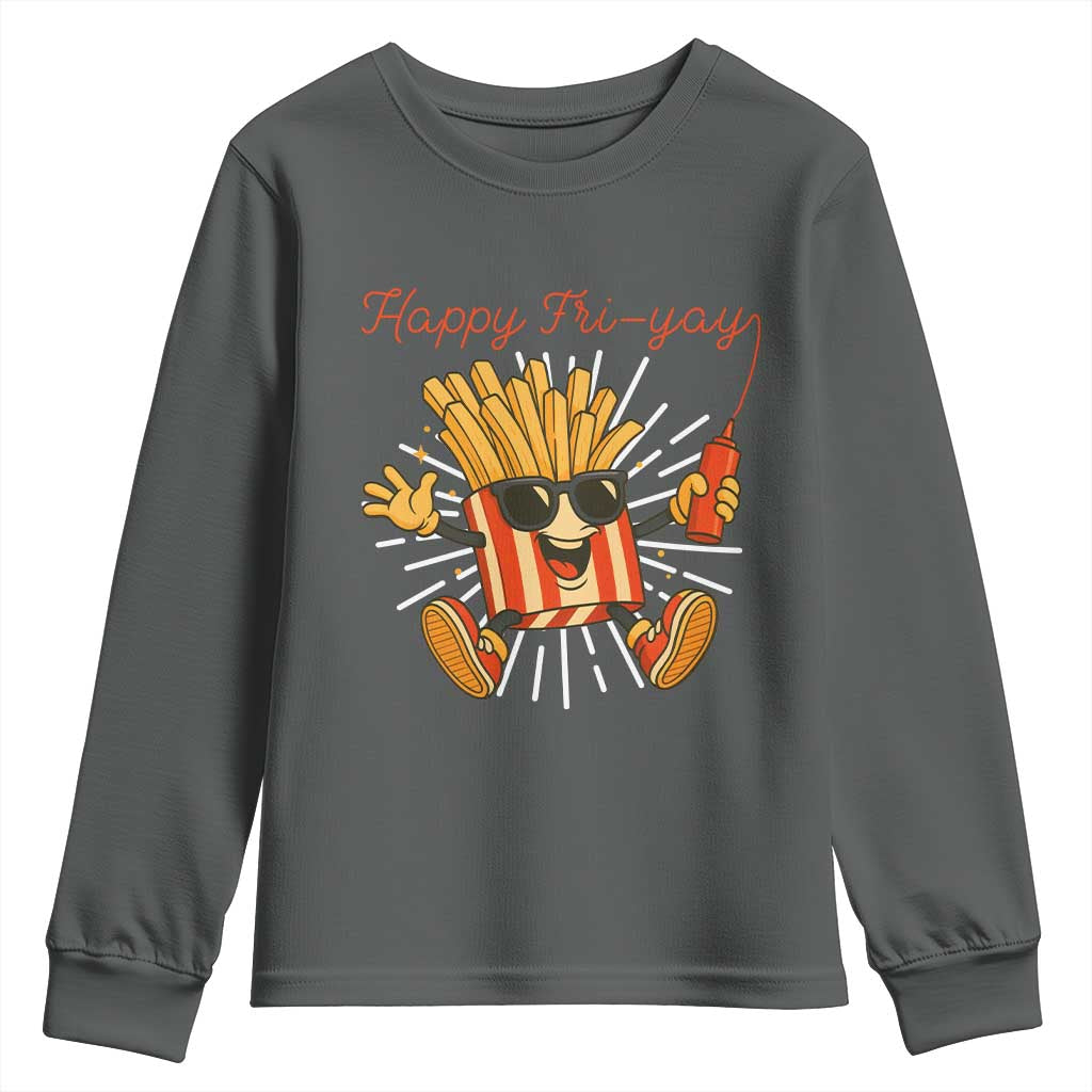 Funny French Fries Lover Youth Sweatshirt Happy Friyay Gift TS12 Dark Heather Print Your Wear
