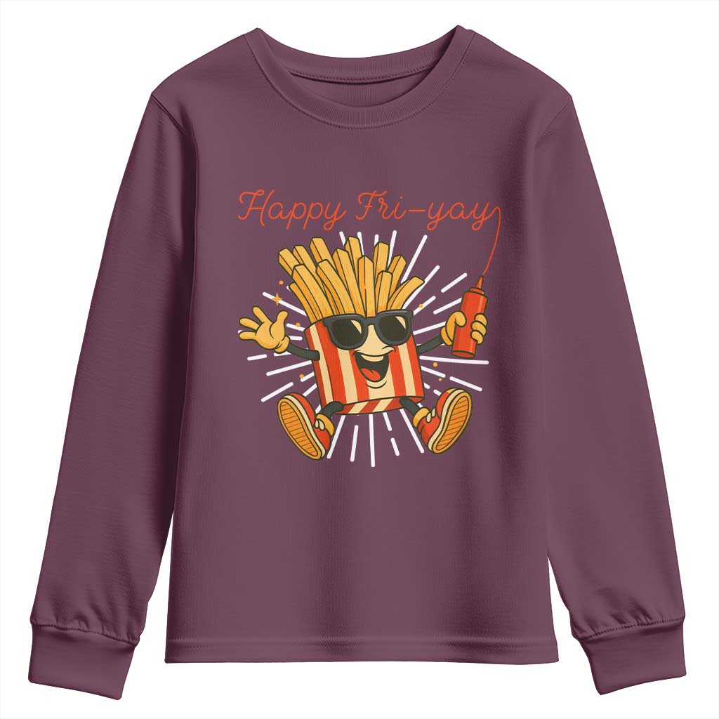 Funny French Fries Lover Youth Sweatshirt Happy Friyay Gift TS12 Maroon Print Your Wear