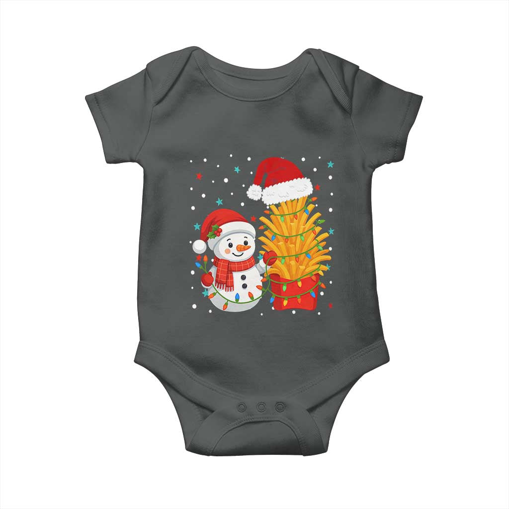 Funny Snowman Decorating French Fries Baby Onesie Christmas Gift TS12 Dark Heather Print Your Wear