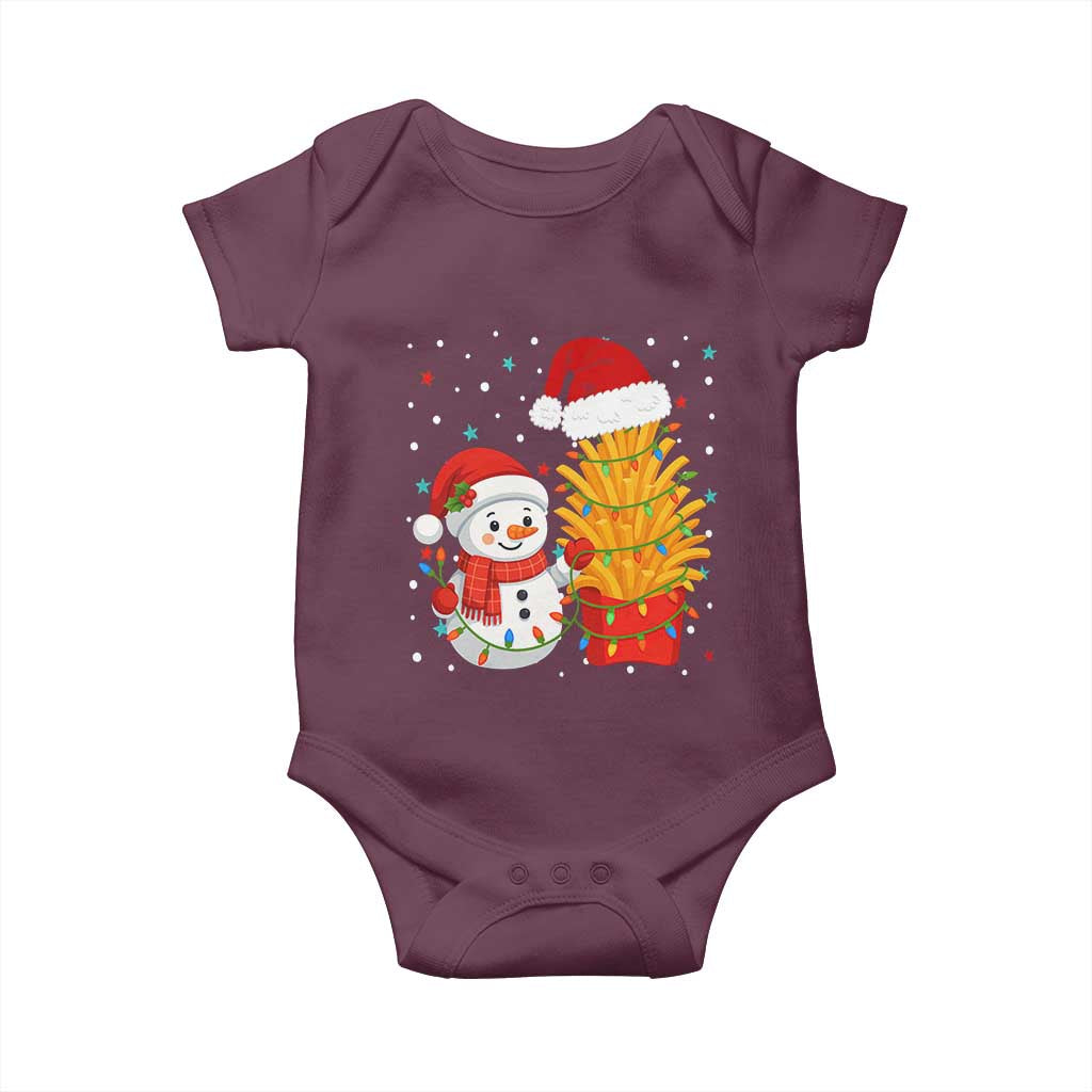 Funny Snowman Decorating French Fries Baby Onesie Christmas Gift TS12 Maroon Print Your Wear