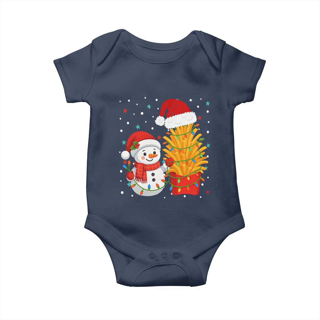 Funny Snowman Decorating French Fries Baby Onesie Christmas Gift TS12 Navy Print Your Wear