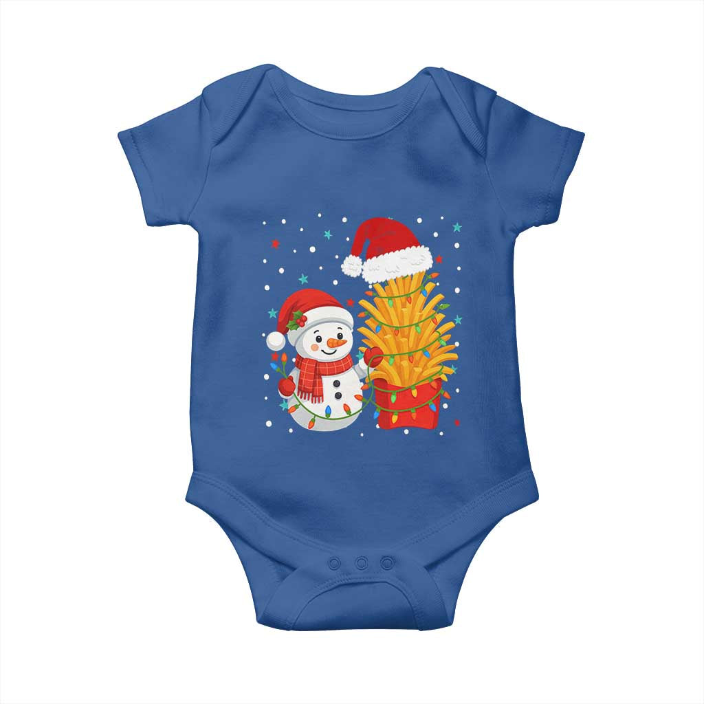 Funny Snowman Decorating French Fries Baby Onesie Christmas Gift TS12 Royal Blue Print Your Wear