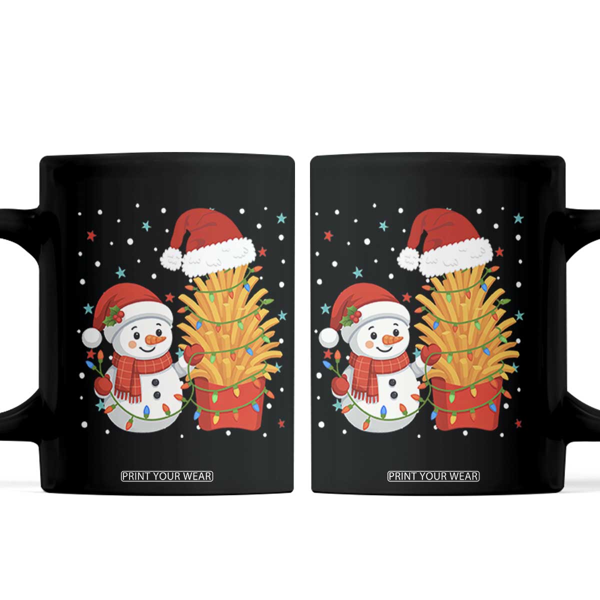 Funny Snowman Decorating French Fries Coffee Mug Christmas Gift TS12 Black Print Your Wear