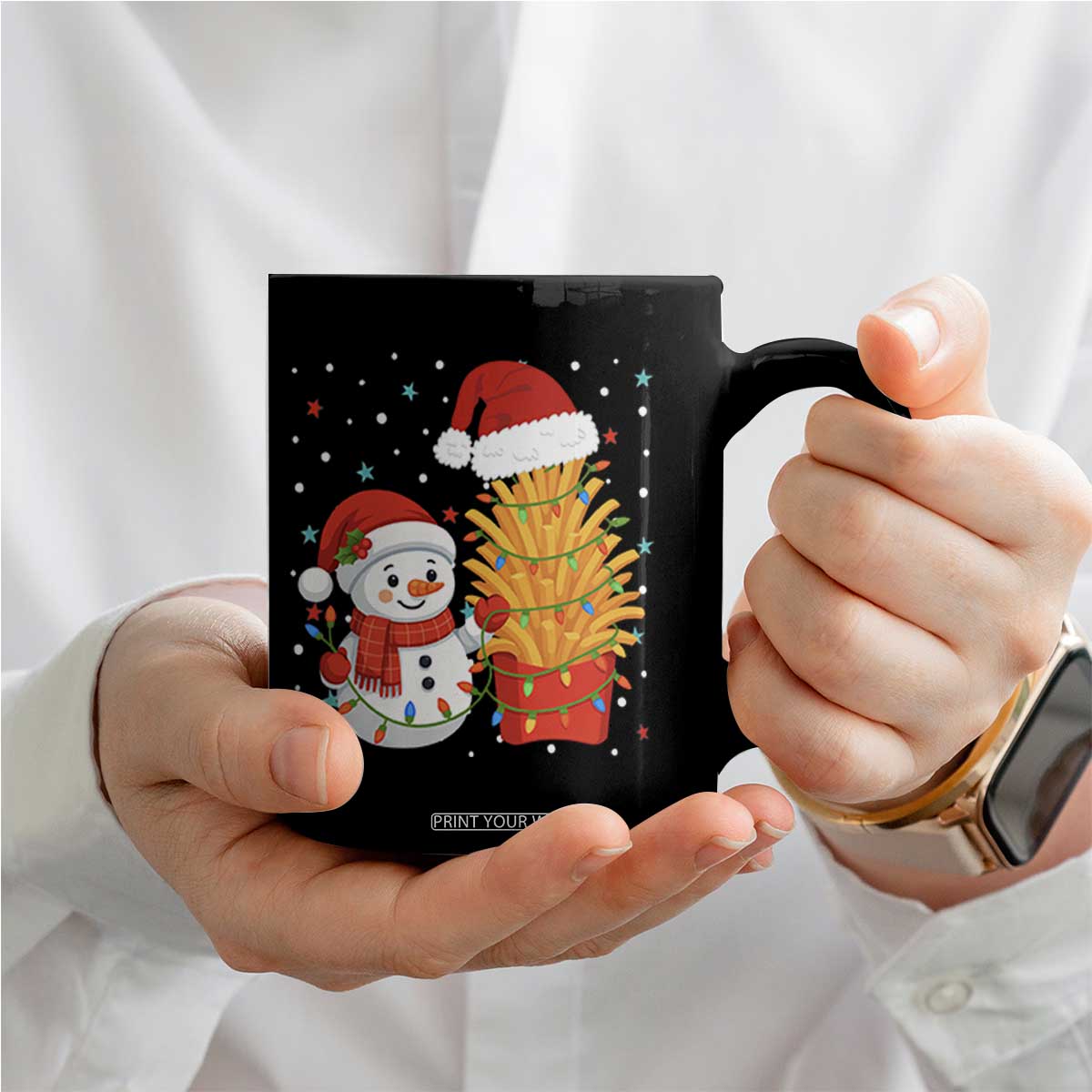 Funny Snowman Decorating French Fries Coffee Mug Christmas Gift TS12 Print Your Wear