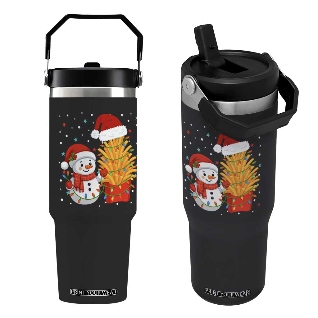 Funny Snowman Decorating French Fries Flip Straw Tumbler Christmas Gift TS12 One Size: 30 oz Black Print Your Wear