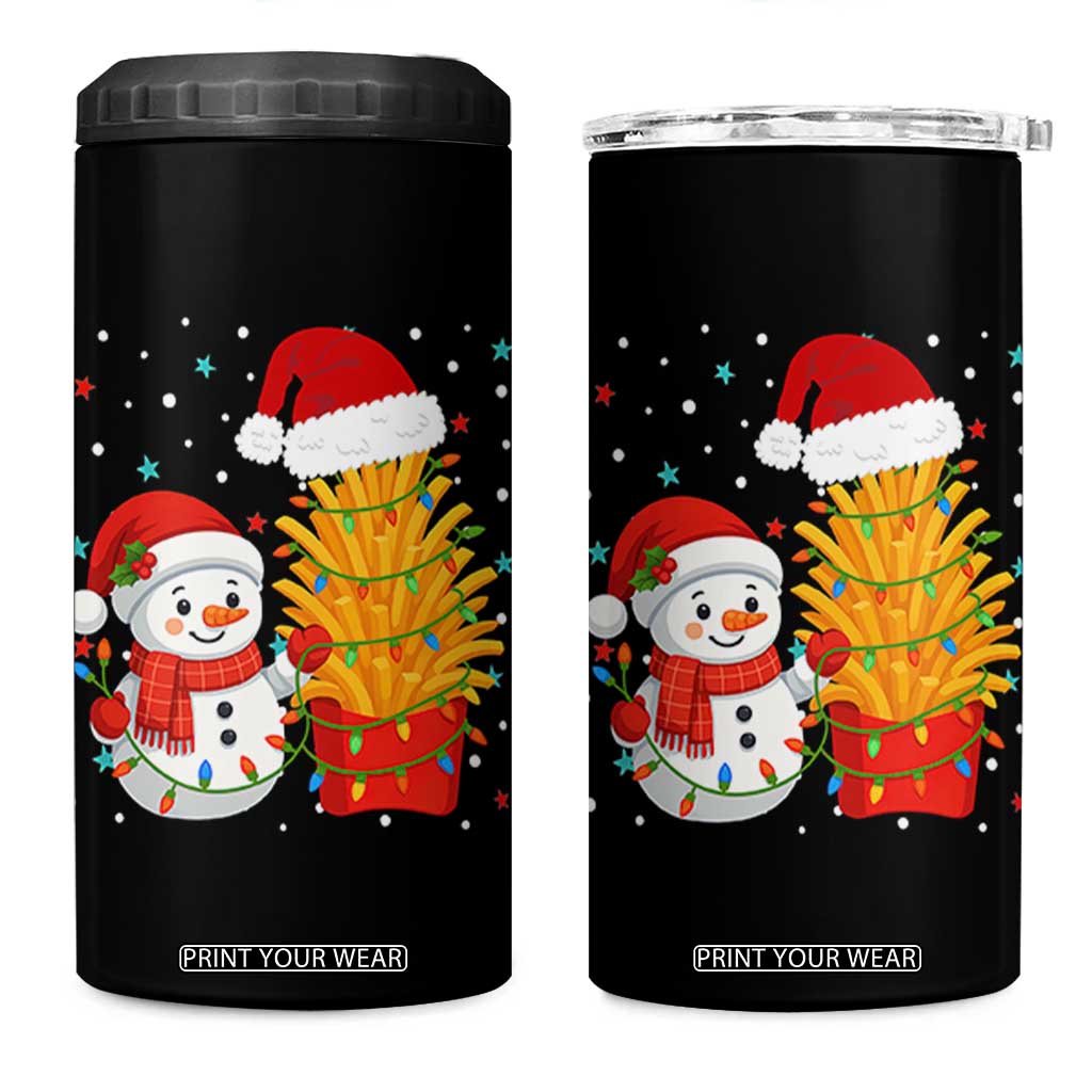 Funny Snowman Decorating French Fries 4 in 1 Can Cooler Tumbler Christmas Gift TS12 One Size: 16 oz Black Print Your Wear