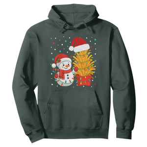 Funny Snowman Decorating French Fries Hoodie Christmas Gift TS12 Dark Forest Green Print Your Wear