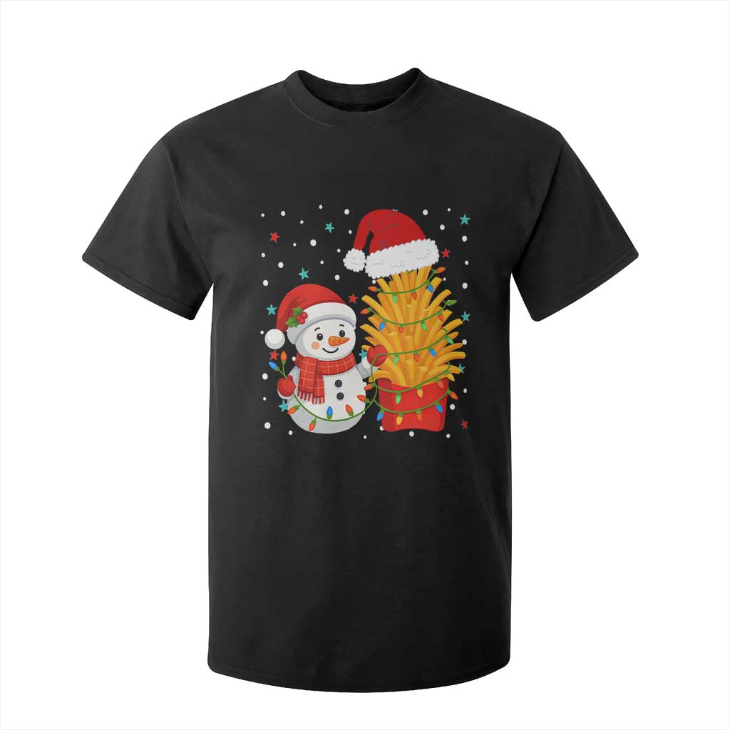 Funny Snowman Decorating French Fries T Shirt For Kid Christmas Gift TS12 Black Print Your Wear