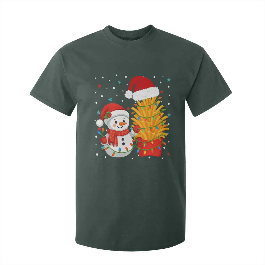 Funny Snowman Decorating French Fries T Shirt For Kid Christmas Gift TS12 Dark Forest Green Print Your Wear