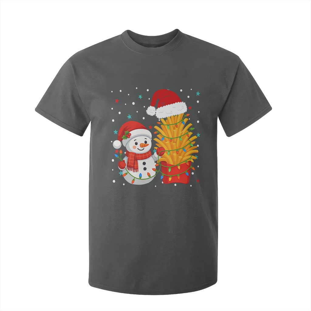 Funny Snowman Decorating French Fries T Shirt For Kid Christmas Gift TS12 Dark Heather Print Your Wear