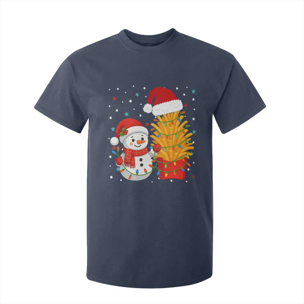 Funny Snowman Decorating French Fries T Shirt For Kid Christmas Gift TS12 Navy Print Your Wear