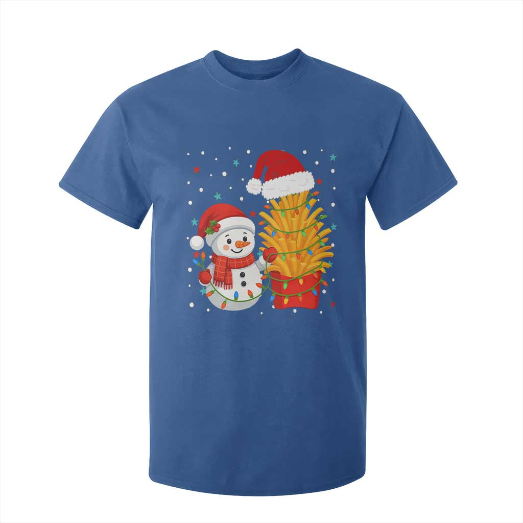 Funny Snowman Decorating French Fries T Shirt For Kid Christmas Gift TS12 Royal Blue Print Your Wear
