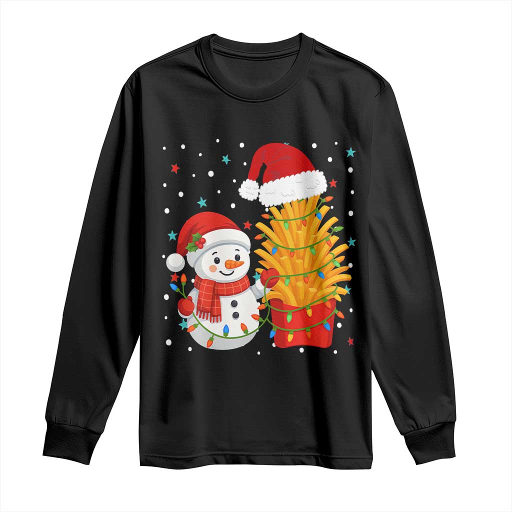 Funny Snowman Decorating French Fries Long Sleeve Shirt Christmas Gift TS12 Black Print Your Wear