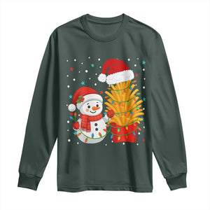 Funny Snowman Decorating French Fries Long Sleeve Shirt Christmas Gift TS12 Dark Forest Green Print Your Wear