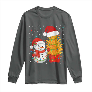 Funny Snowman Decorating French Fries Long Sleeve Shirt Christmas Gift TS12 Dark Heather Print Your Wear