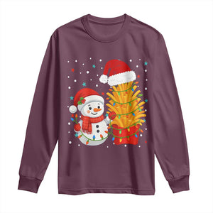 Funny Snowman Decorating French Fries Long Sleeve Shirt Christmas Gift TS12 Maroon Print Your Wear