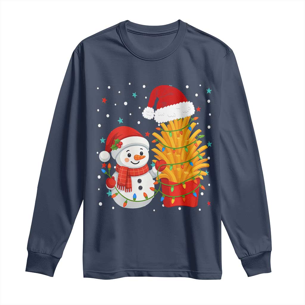 Funny Snowman Decorating French Fries Long Sleeve Shirt Christmas Gift TS12 Navy Print Your Wear