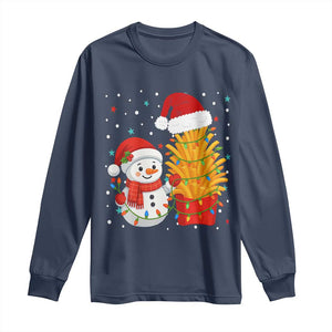 Funny Snowman Decorating French Fries Long Sleeve Shirt Christmas Gift TS12 Navy Print Your Wear
