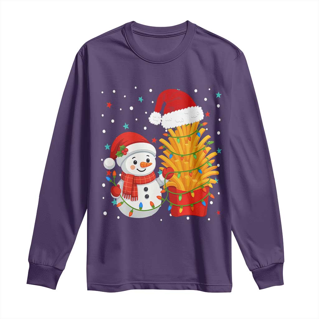 Funny Snowman Decorating French Fries Long Sleeve Shirt Christmas Gift TS12 Purple Print Your Wear